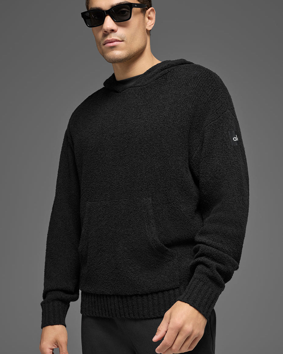 Textured Knit Hoodie - Black