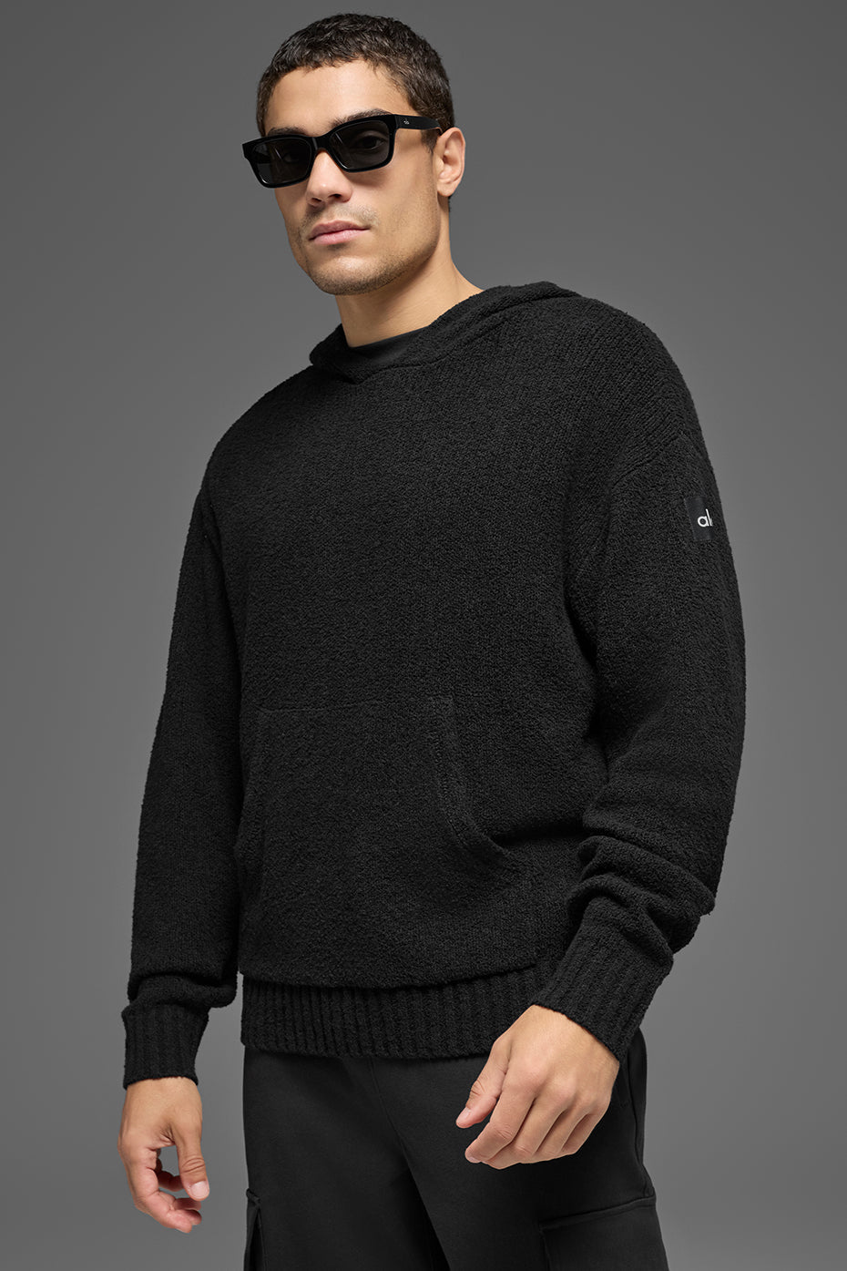 Textured Knit Hoodie - Black