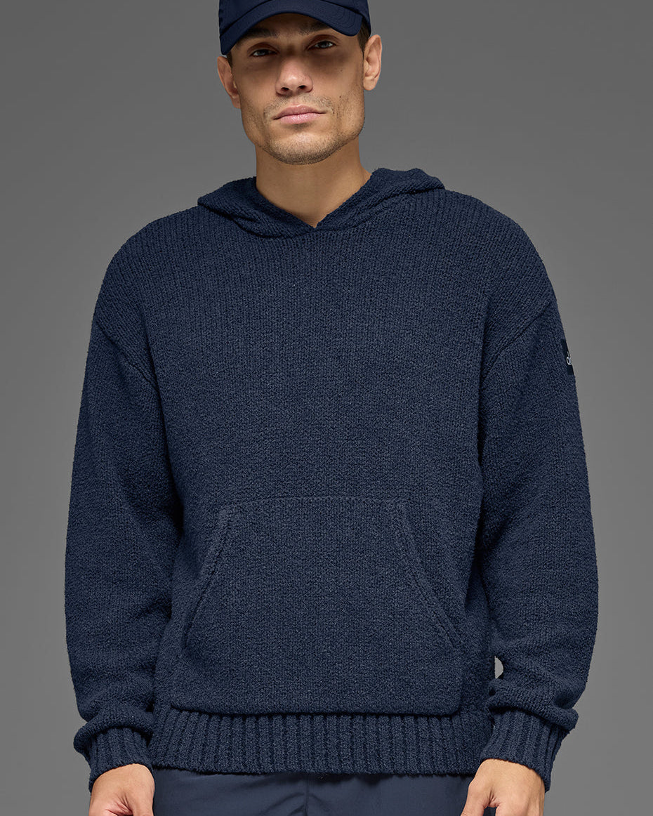 Textured Knit Hoodie - Navy