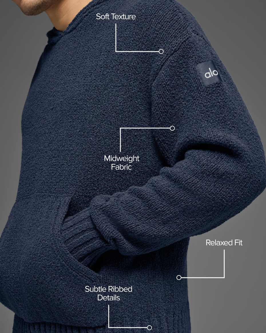 Textured Knit Hoodie - Navy