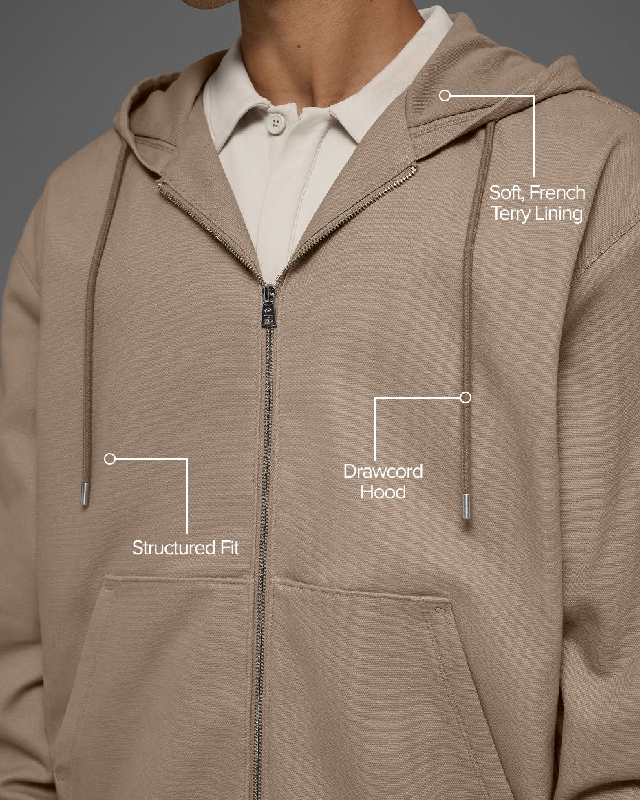 Cotton Canvas Full Zip Hoodie - Gravel