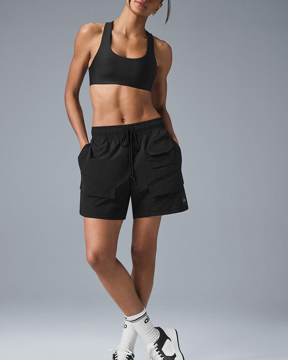 7" Crinkle Nylon Excursion Cargo Short - Black