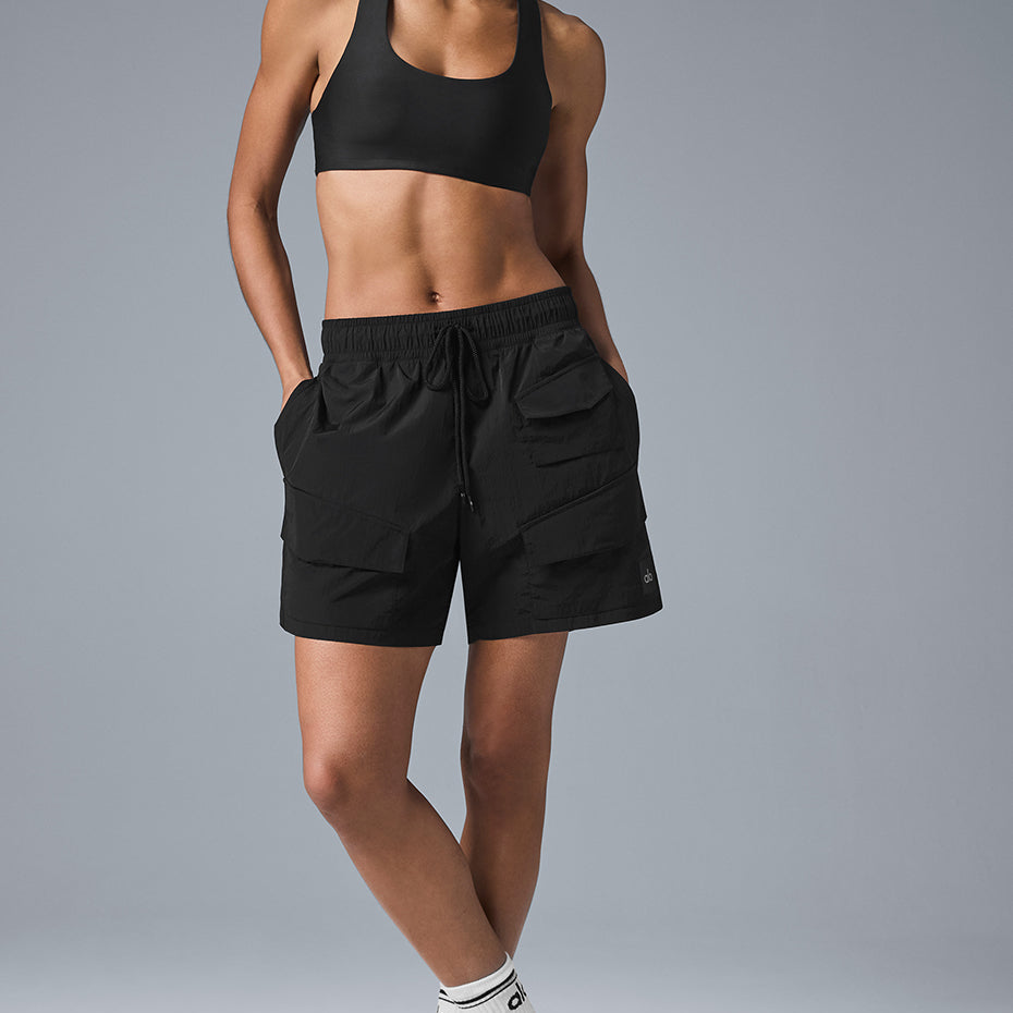 7" Crinkle Nylon Excursion Cargo Short - Black