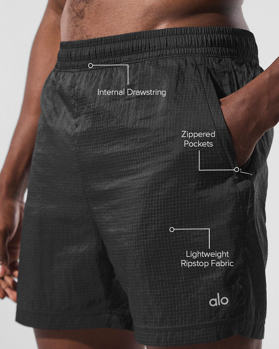 5" Game Time Ripstop 2-In-1 Short - Black/Black