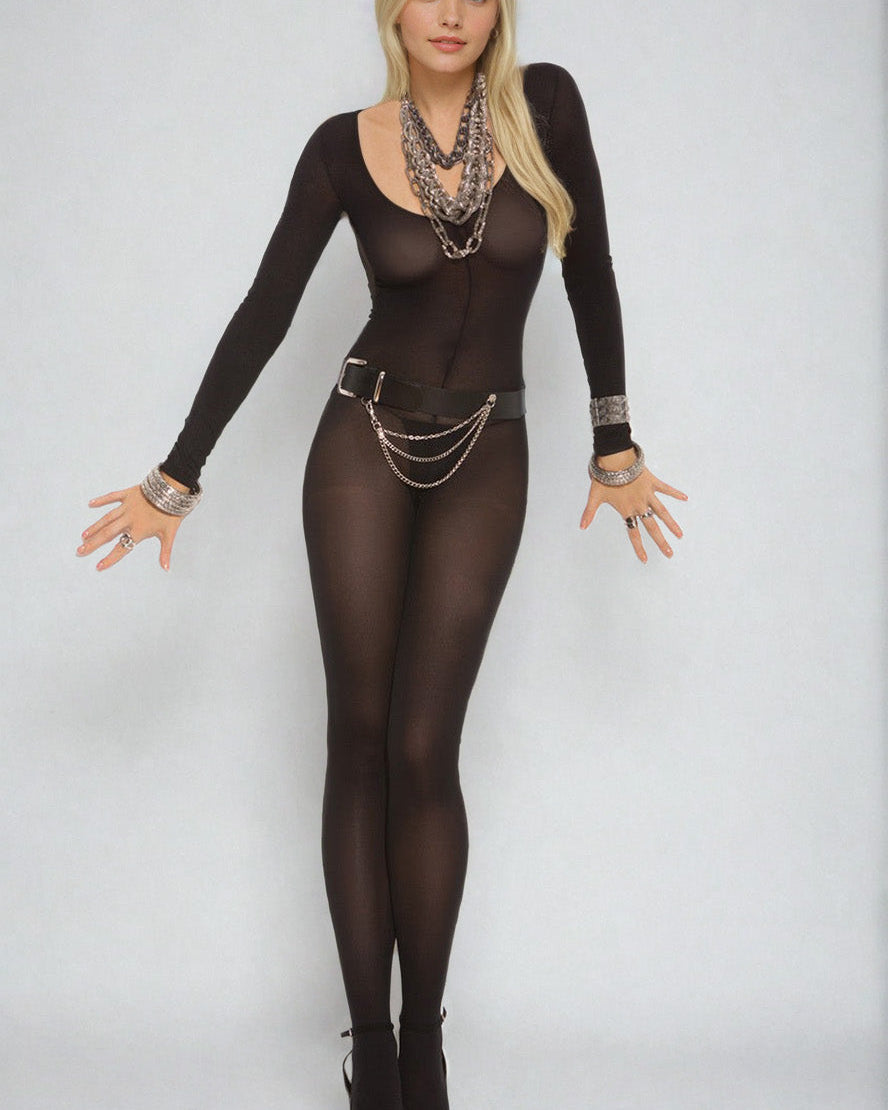 Opaque Long Sleeve Bodystocking