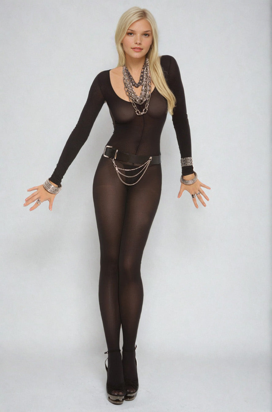 Opaque Long Sleeve Bodystocking