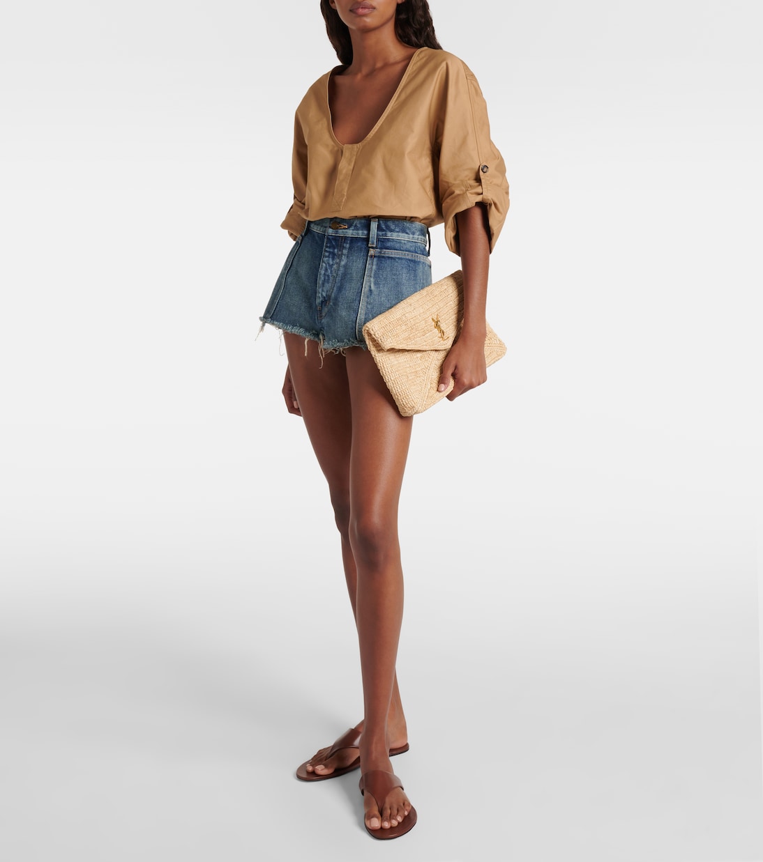 Saint Laurent - Cassandre Large raffia pouch
