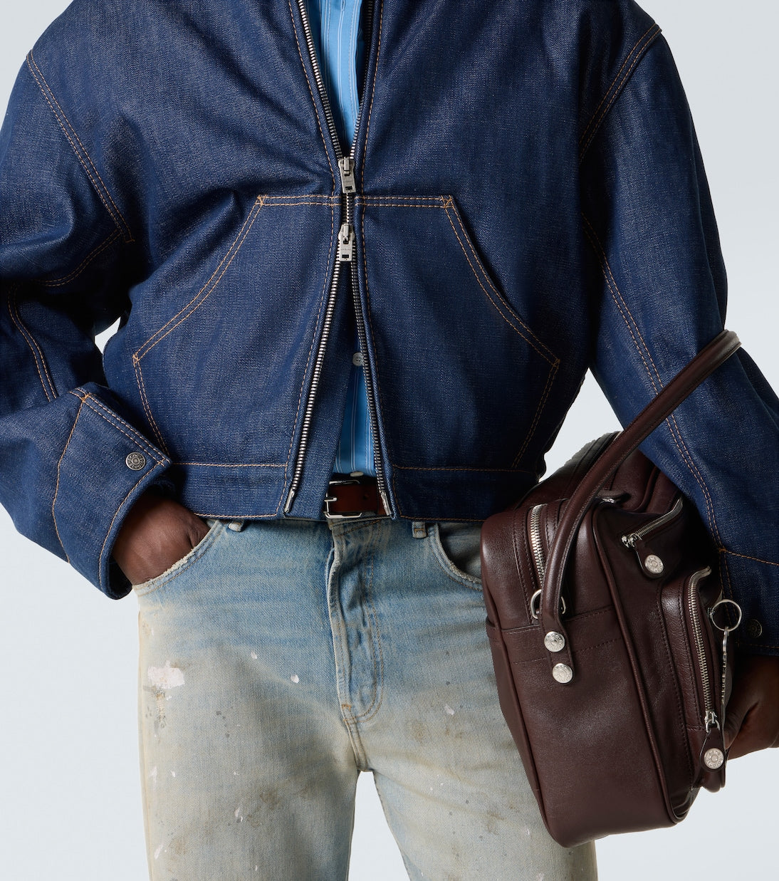 Acne Studios - Leather-trimmed denim jacket