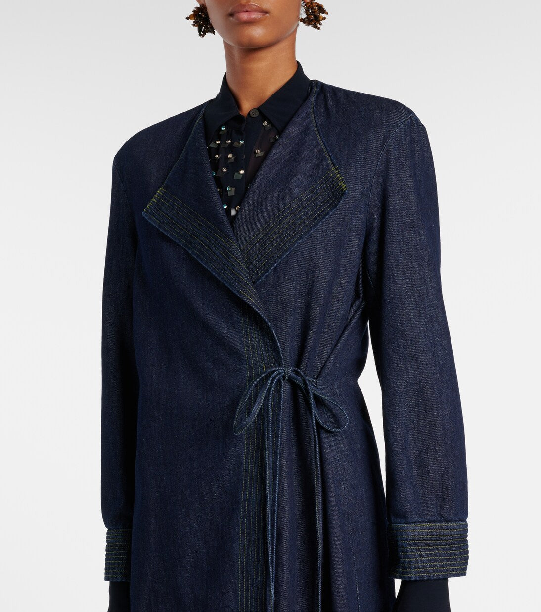 Dries Van Noten - Denim wrap coat