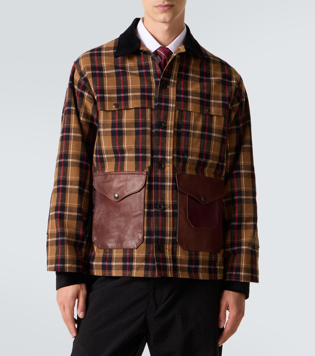 Junya Watanabe - Checked leather-trimmed cotton jacket