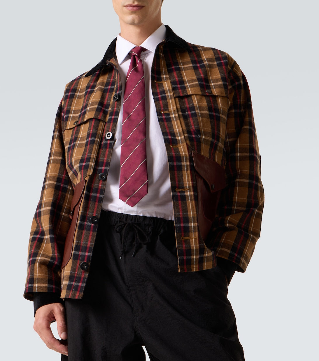 Junya Watanabe - Checked leather-trimmed cotton jacket