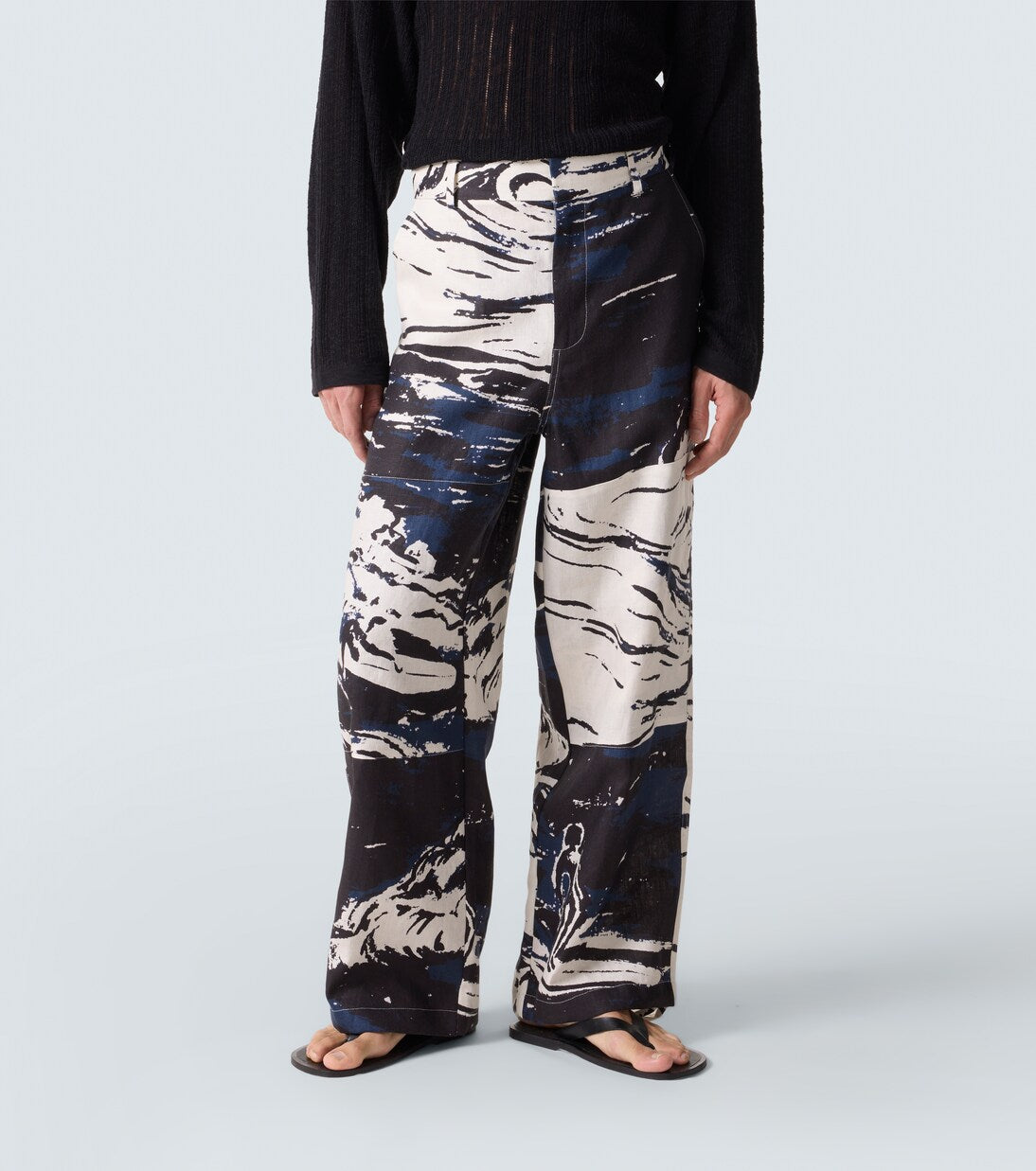 Commas - Printed linen straight pants