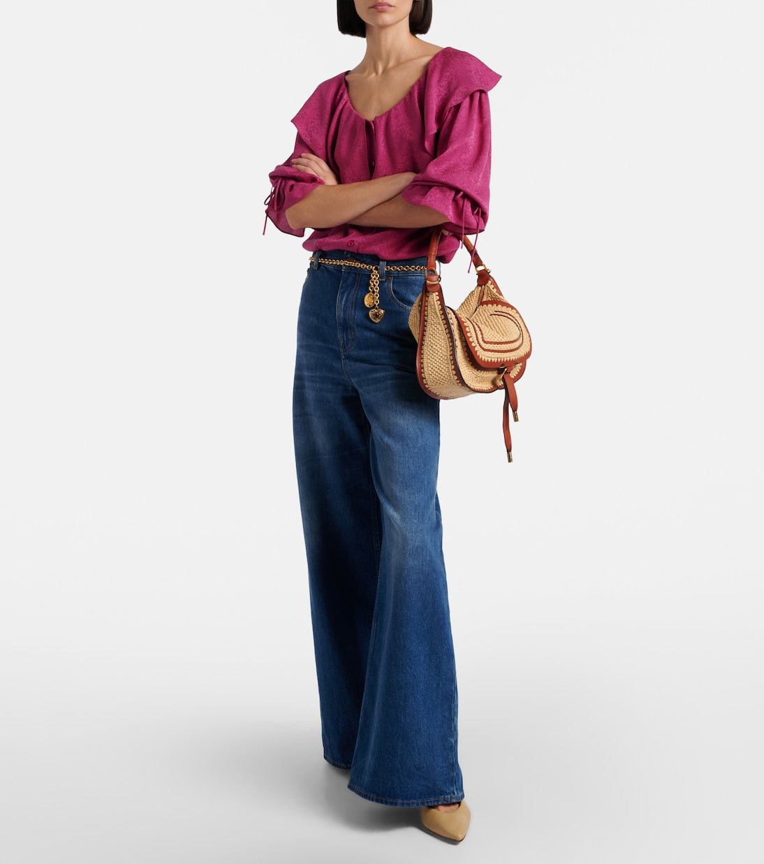Chloé - Marcie Small raffia-effect shoulder bag