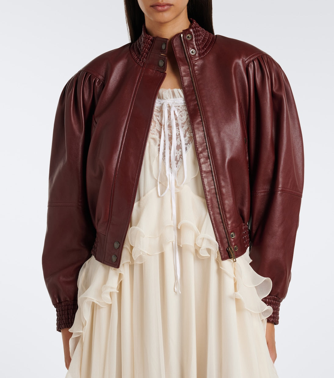 Chloé - Cropped leather bomber jacket