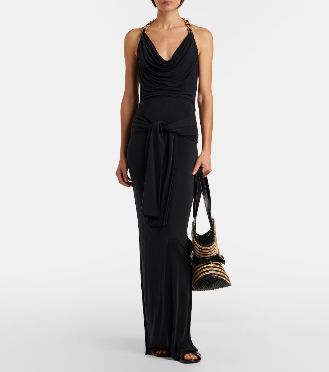Balmain - Raffia-effect striped shoulder bag