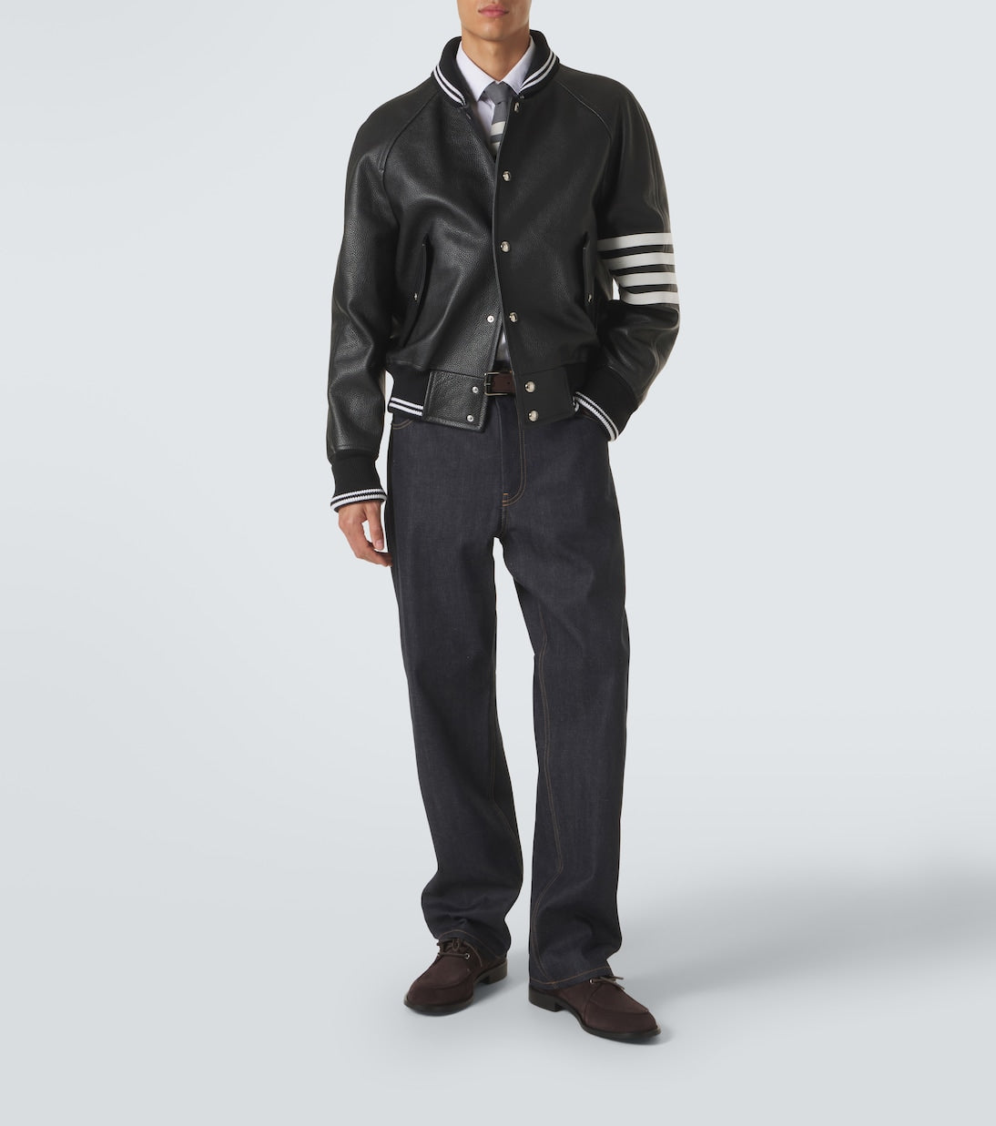 Thom Browne - 4-Bar leather bomber jacket