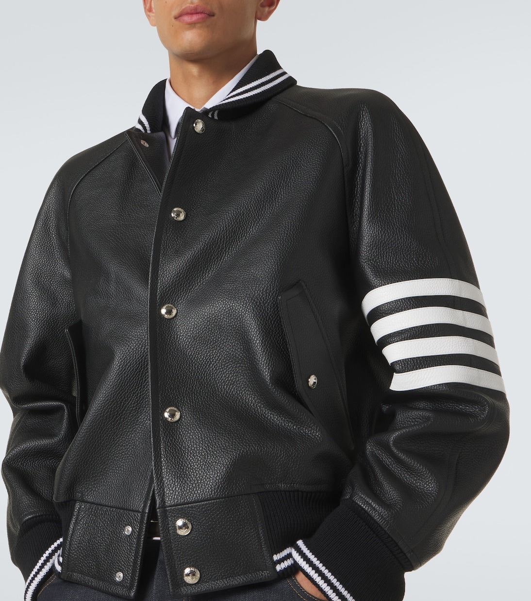 Thom Browne - 4-Bar leather bomber jacket