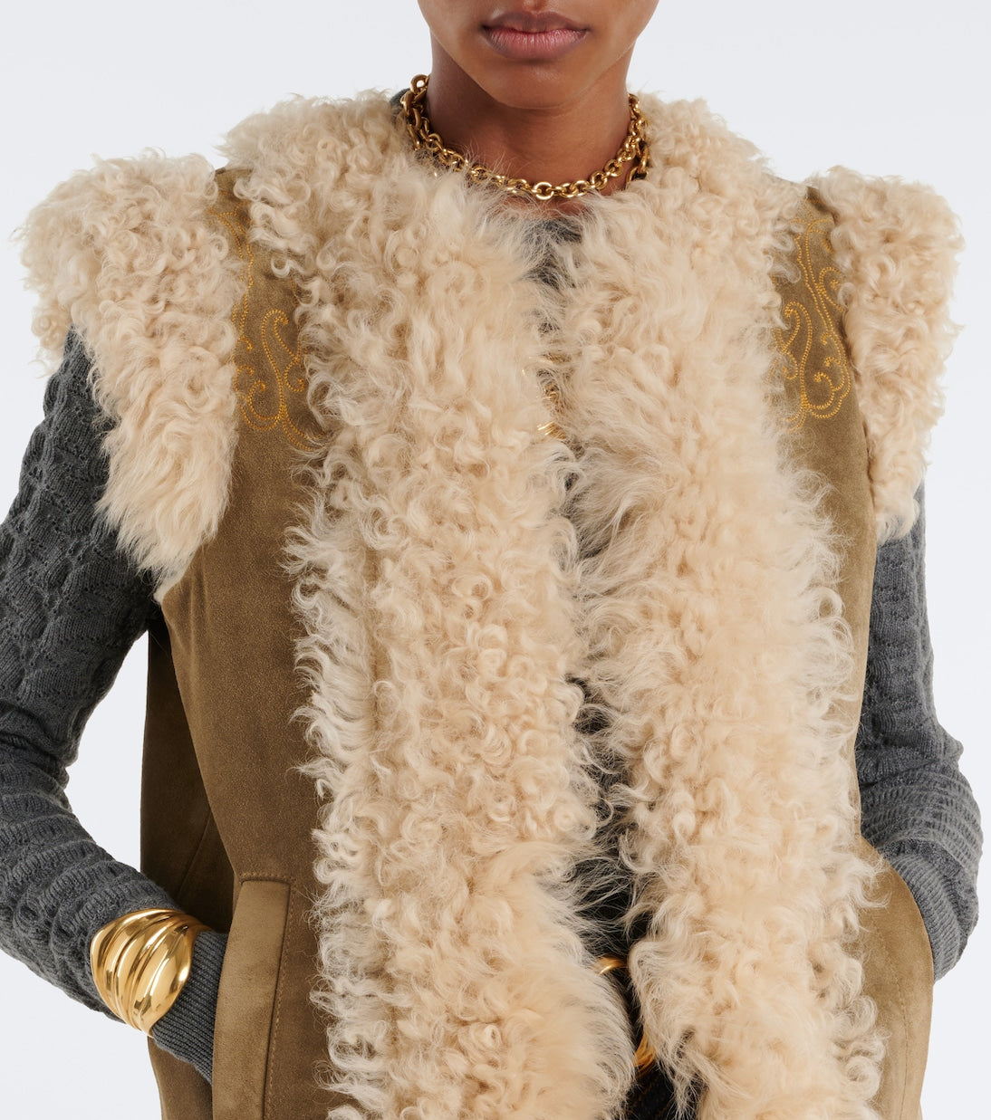 Etro - Shearling-lined embroidered vest