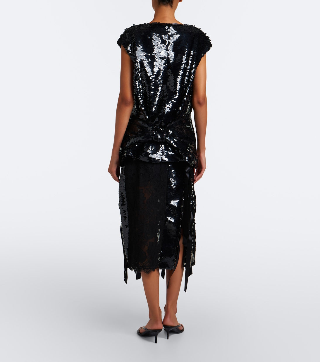 Simone Rocha - Patchwork sequined lace midi skirt