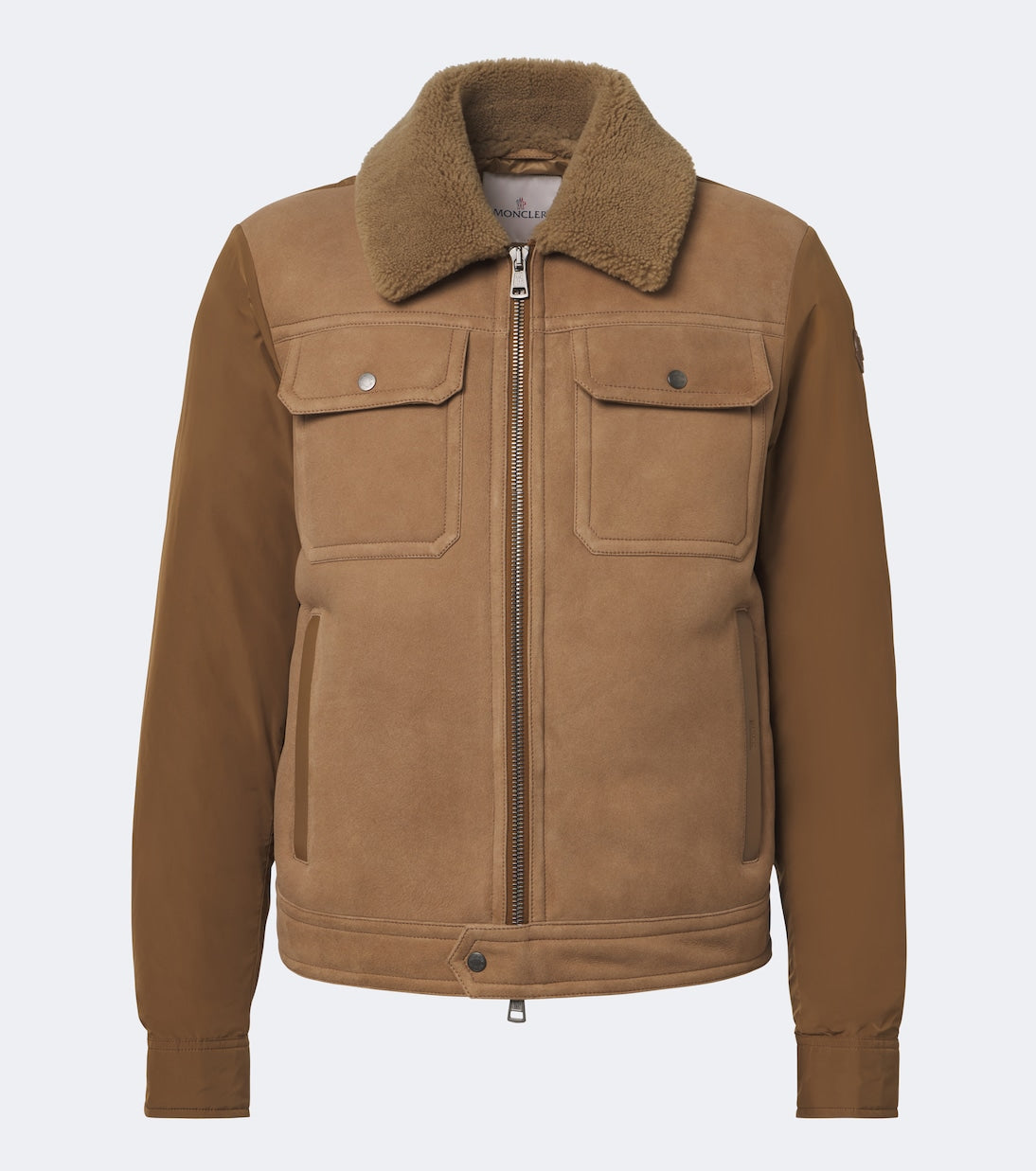 Moncler - Shearling-trimmed suede down jacket