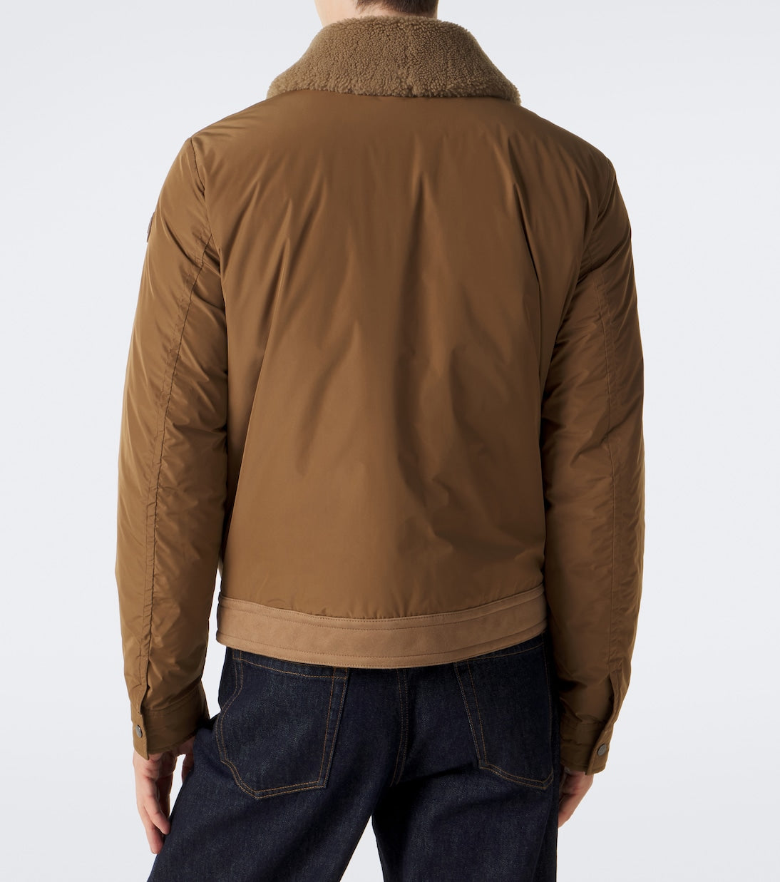 Moncler - Shearling-trimmed suede down jacket