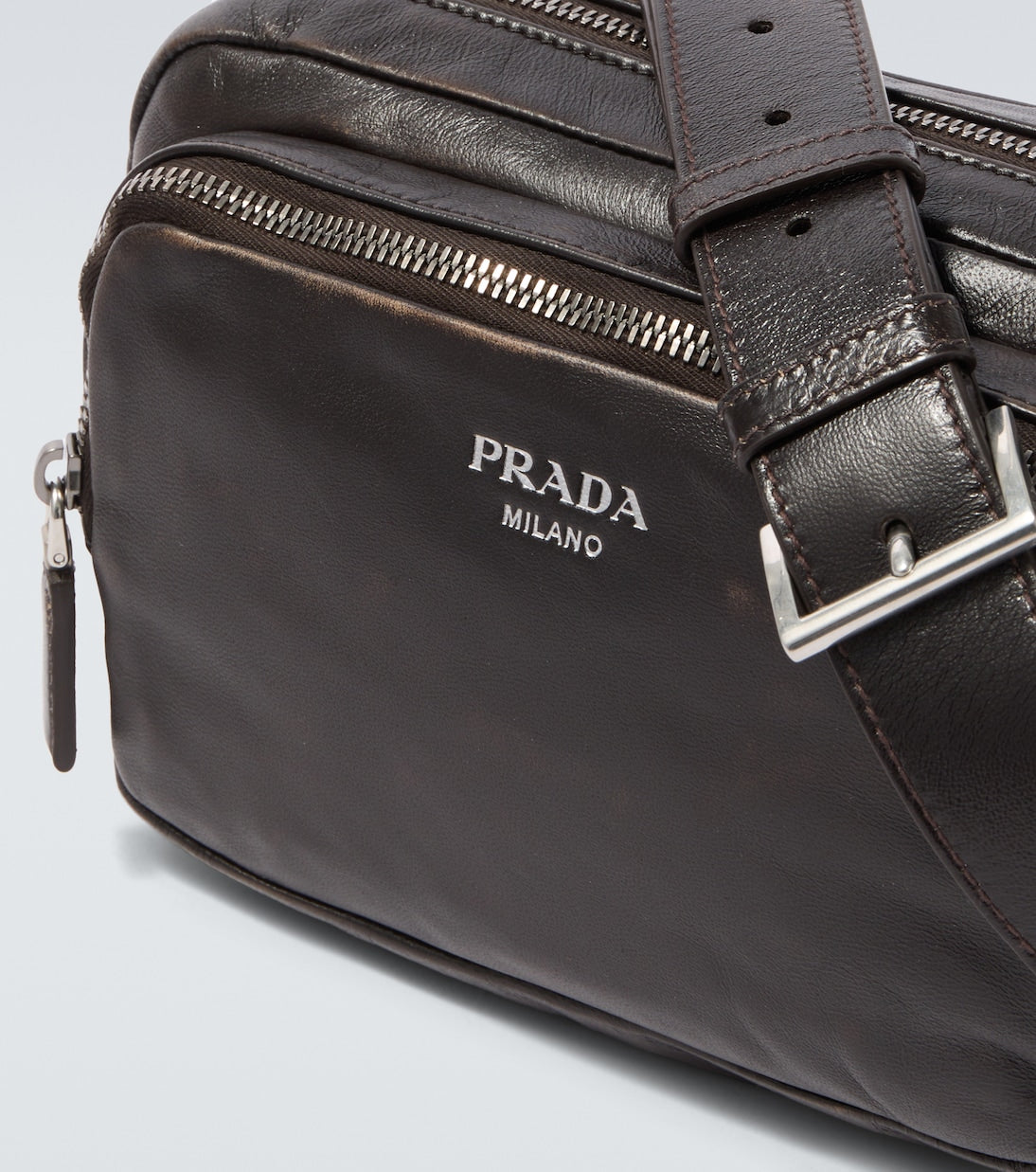 Prada - Distressed leather crossbody bag