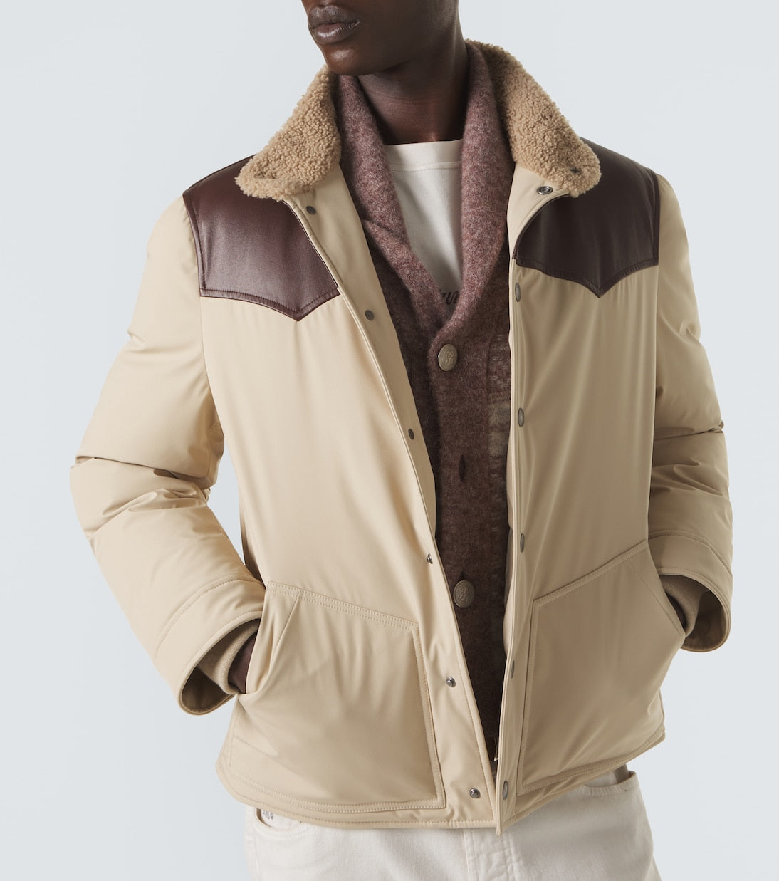 Brunello Cucinelli - Leather-trimmed down jacket