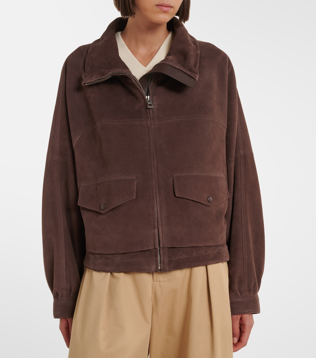 Loewe - Leather-trimmed suede jacket