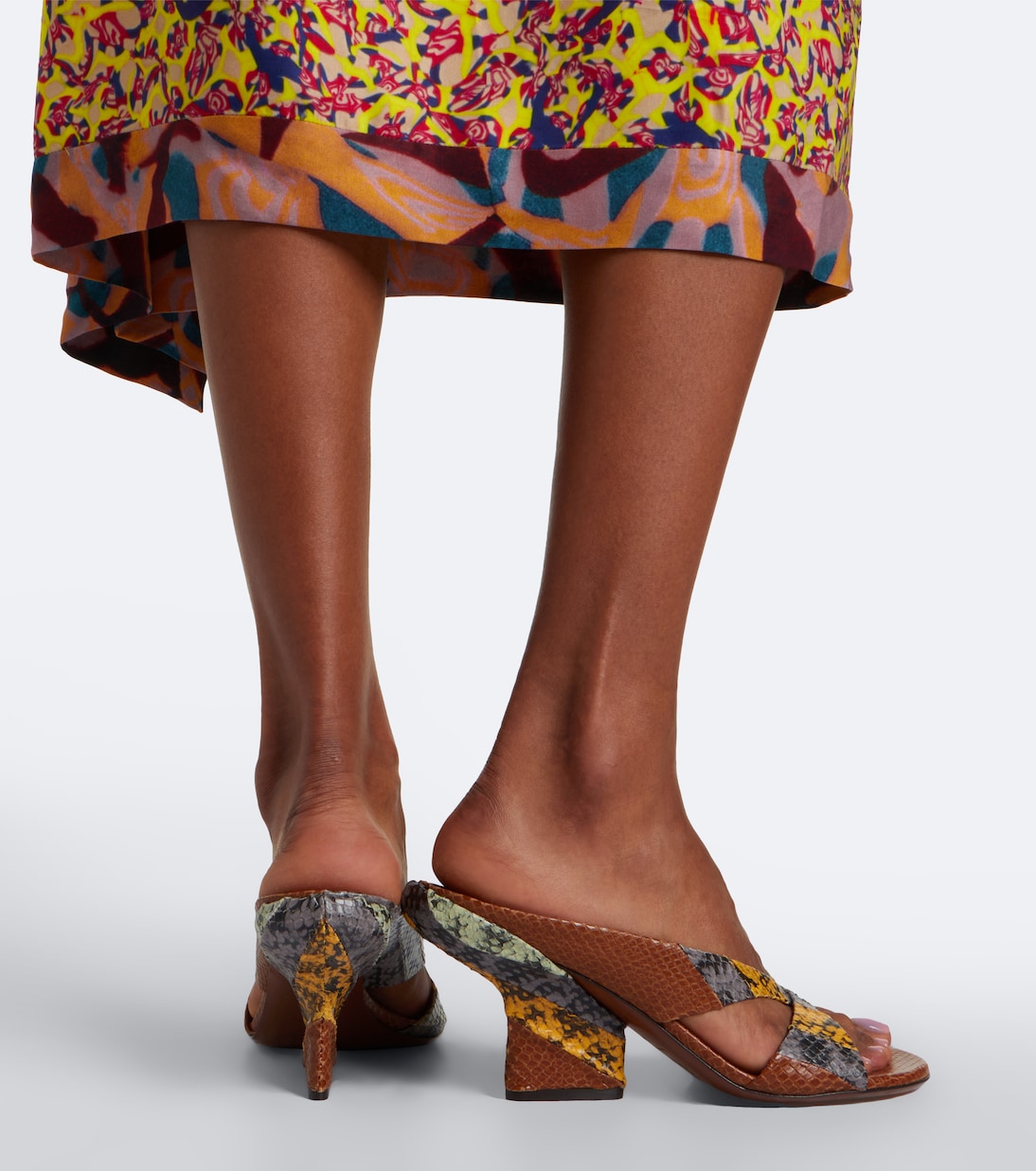 Dries Van Noten - Snake-effect leather mules