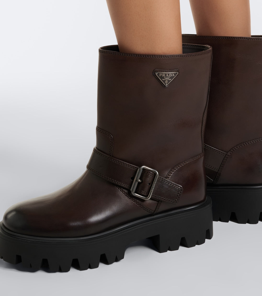 Prada - Stride leather biker boots