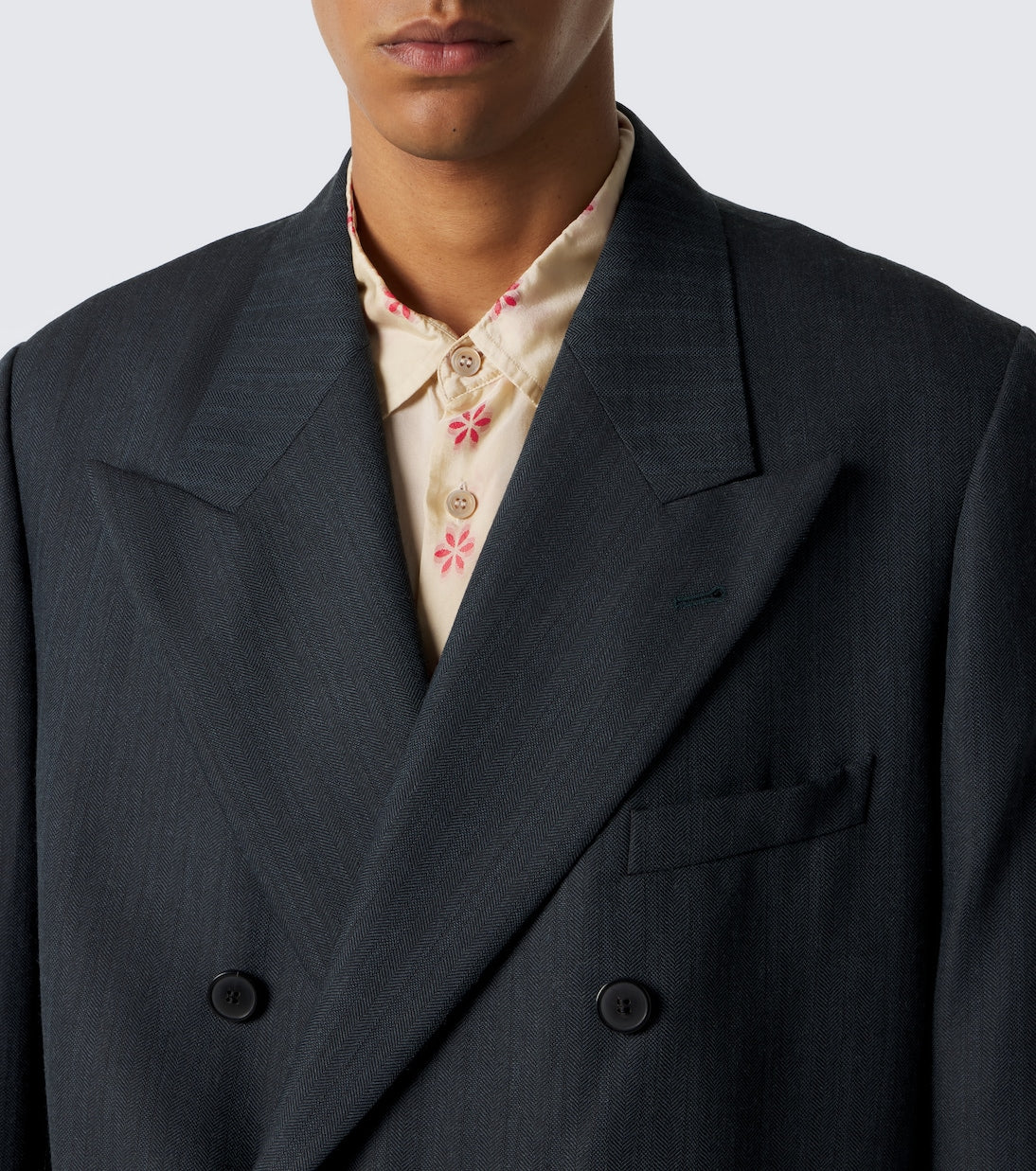 Dries Van Noten - Double-breasted herringbone wool blazer