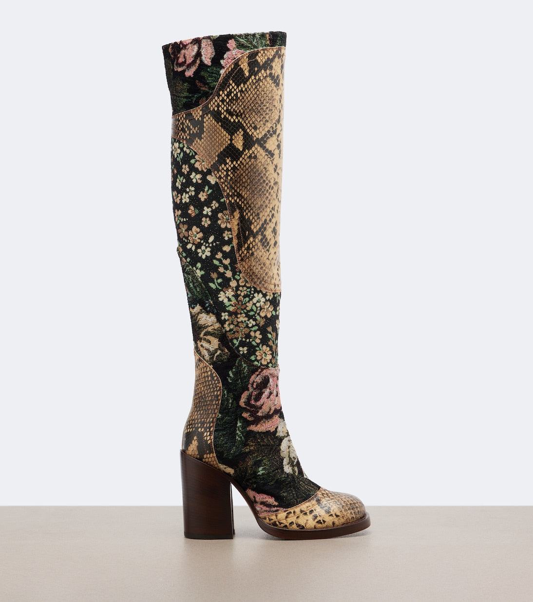 Dries Van Noten - Patchwork leather over-the-knee boots