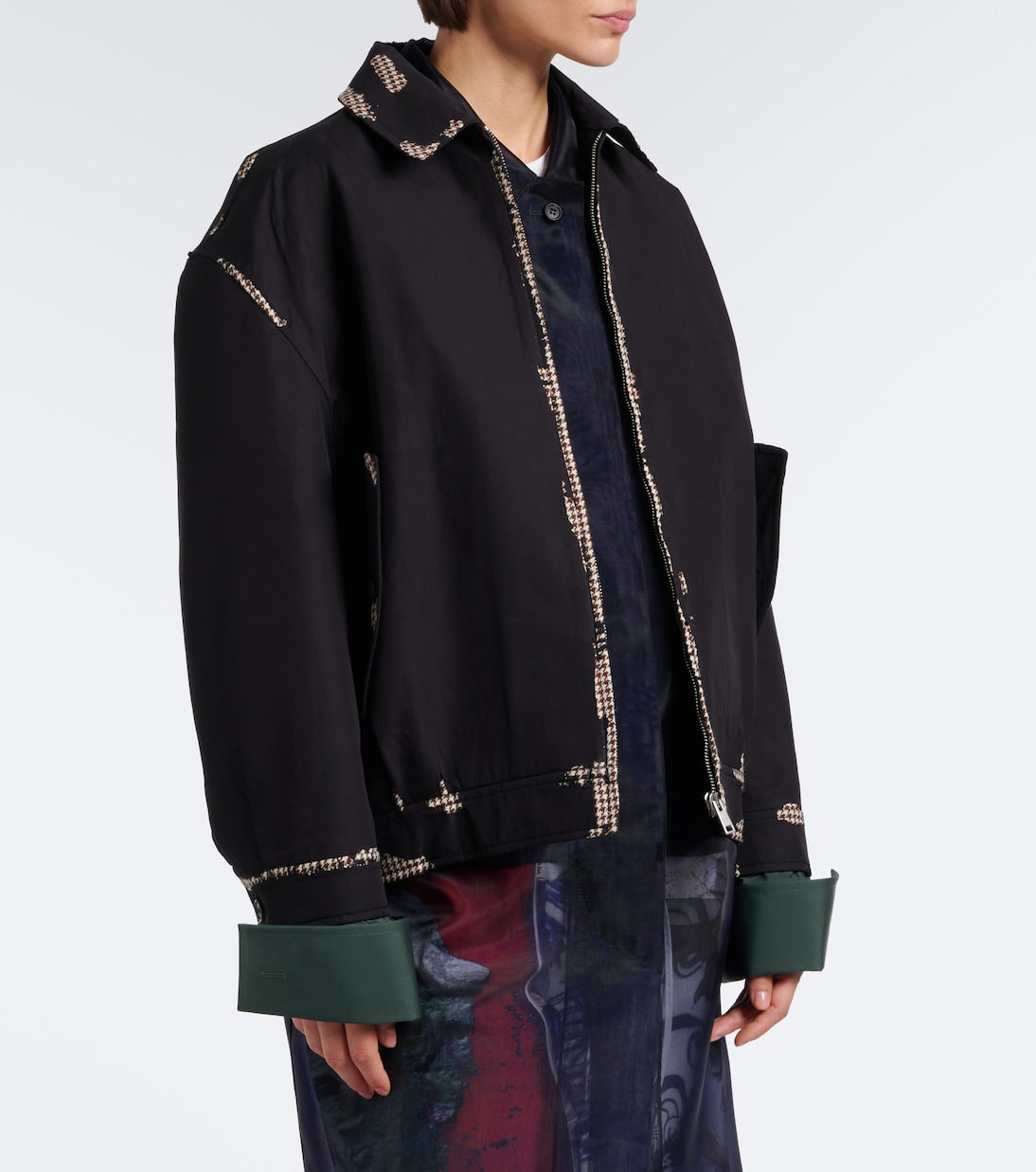 Prada - Houndstooth devoré cotton blouson jacket