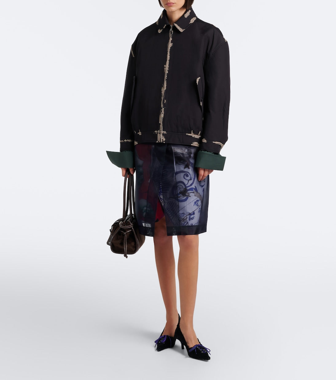 Prada - Houndstooth devoré cotton blouson jacket