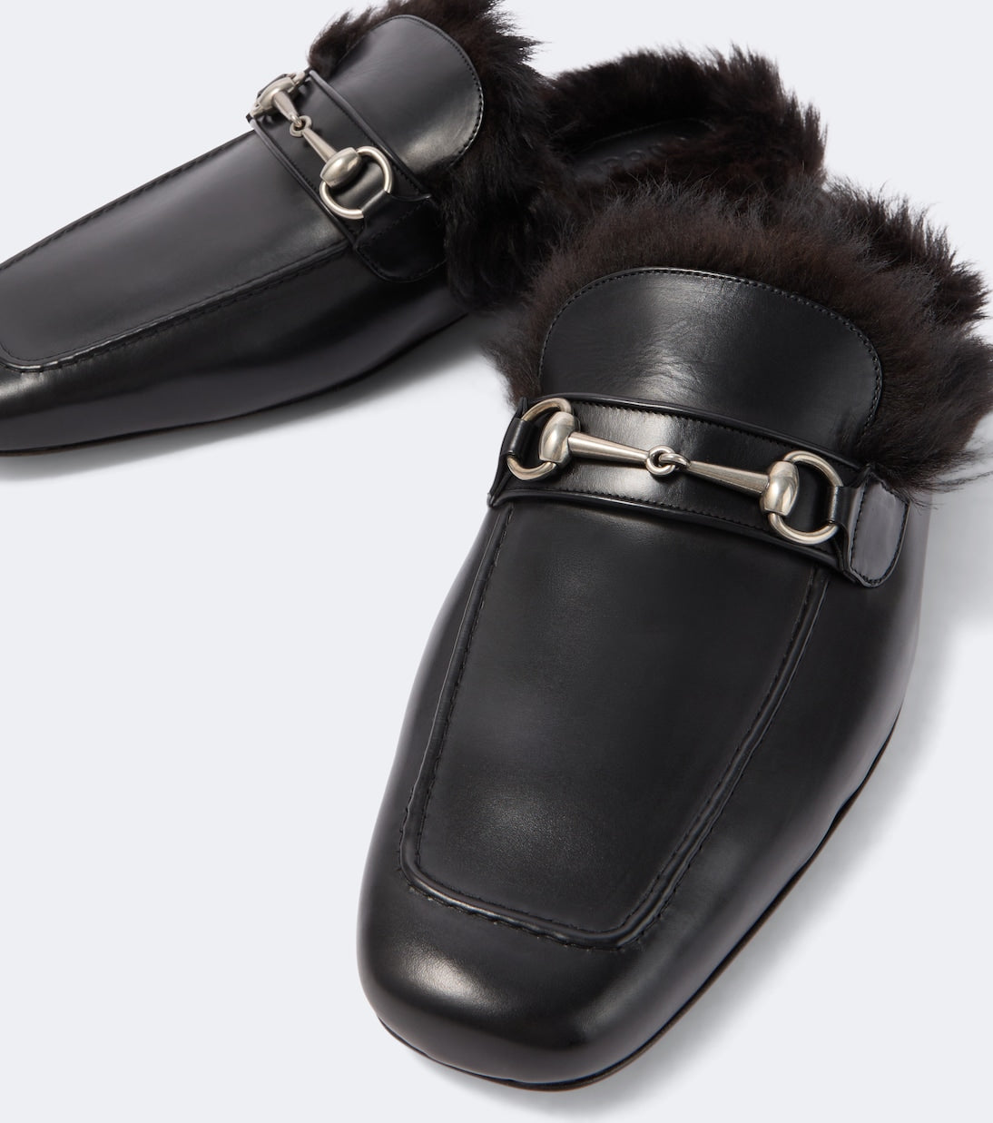 Gucci - Horsebit shearling-lined leather mules