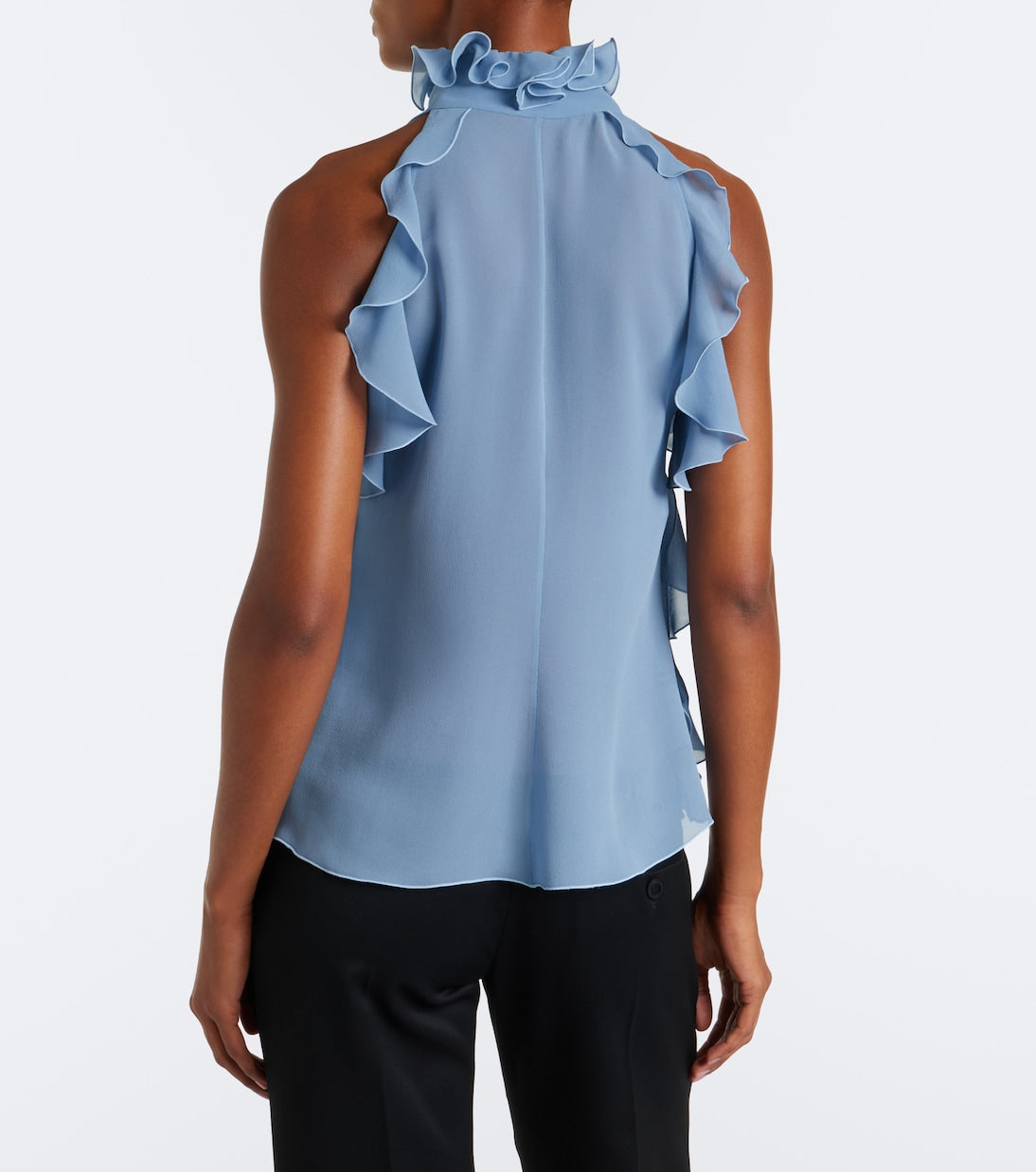 McQueen - Ruffled cutout silk georgette top