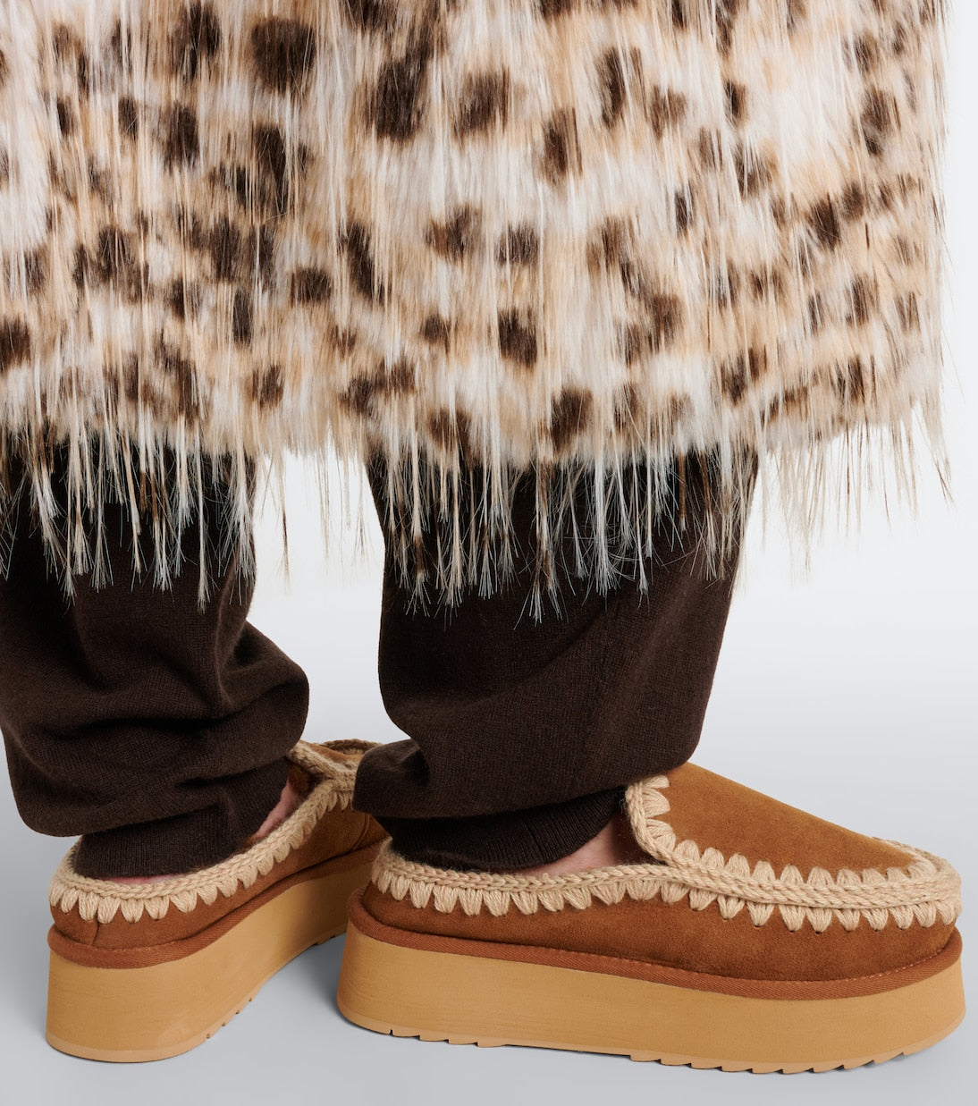 Mou - Shearling-lined suede platform clogs