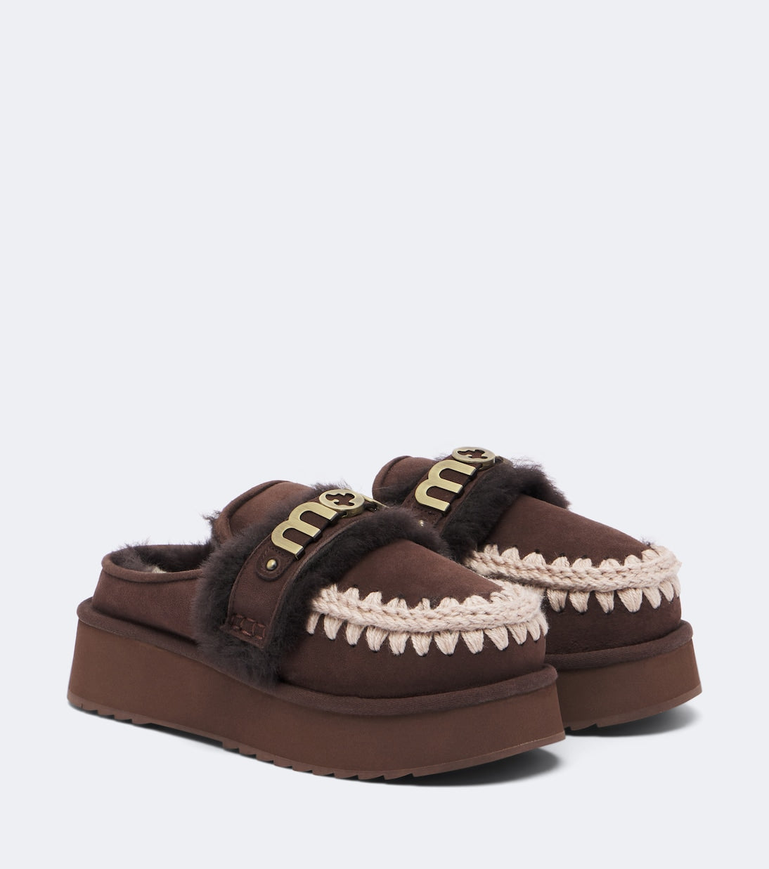 Mou - Shearling-lined suede platform mules