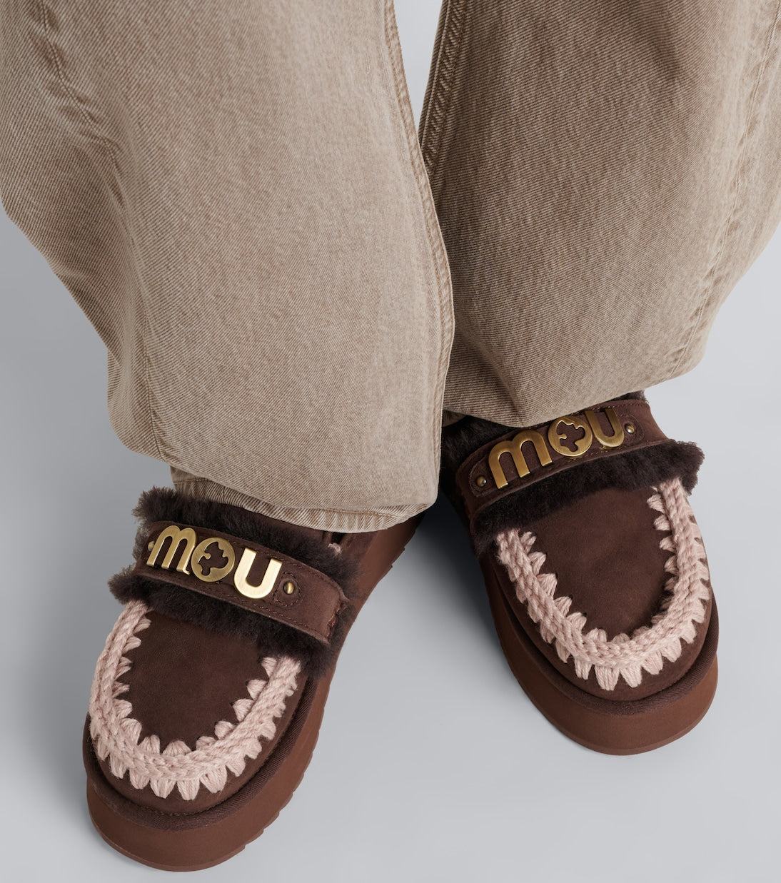 Mou - Shearling-lined suede platform mules