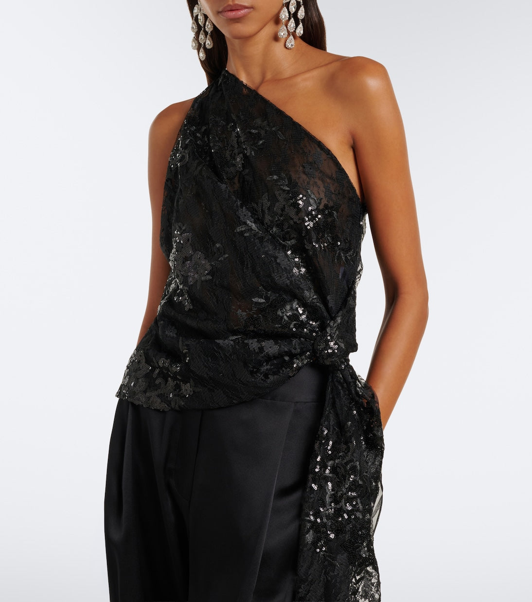 The Sei - Sequined one-shoulder lace top