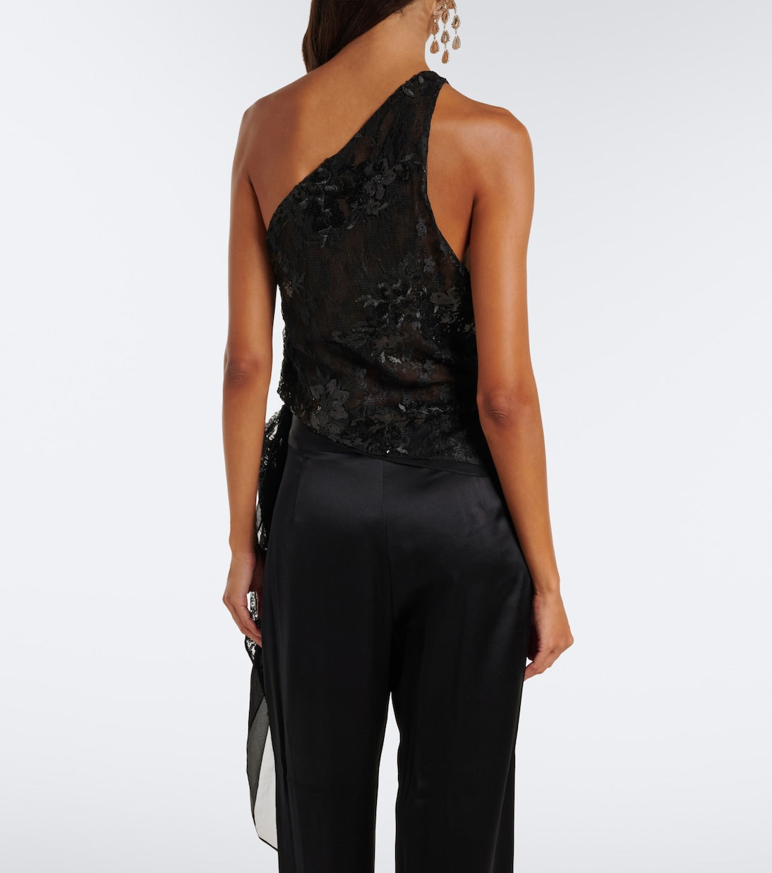 The Sei - Sequined one-shoulder lace top
