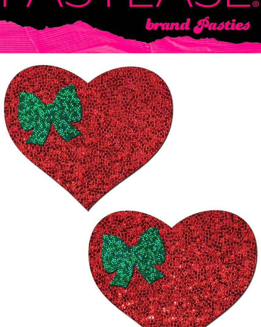 Red Glitter Heart with Bow Pasties