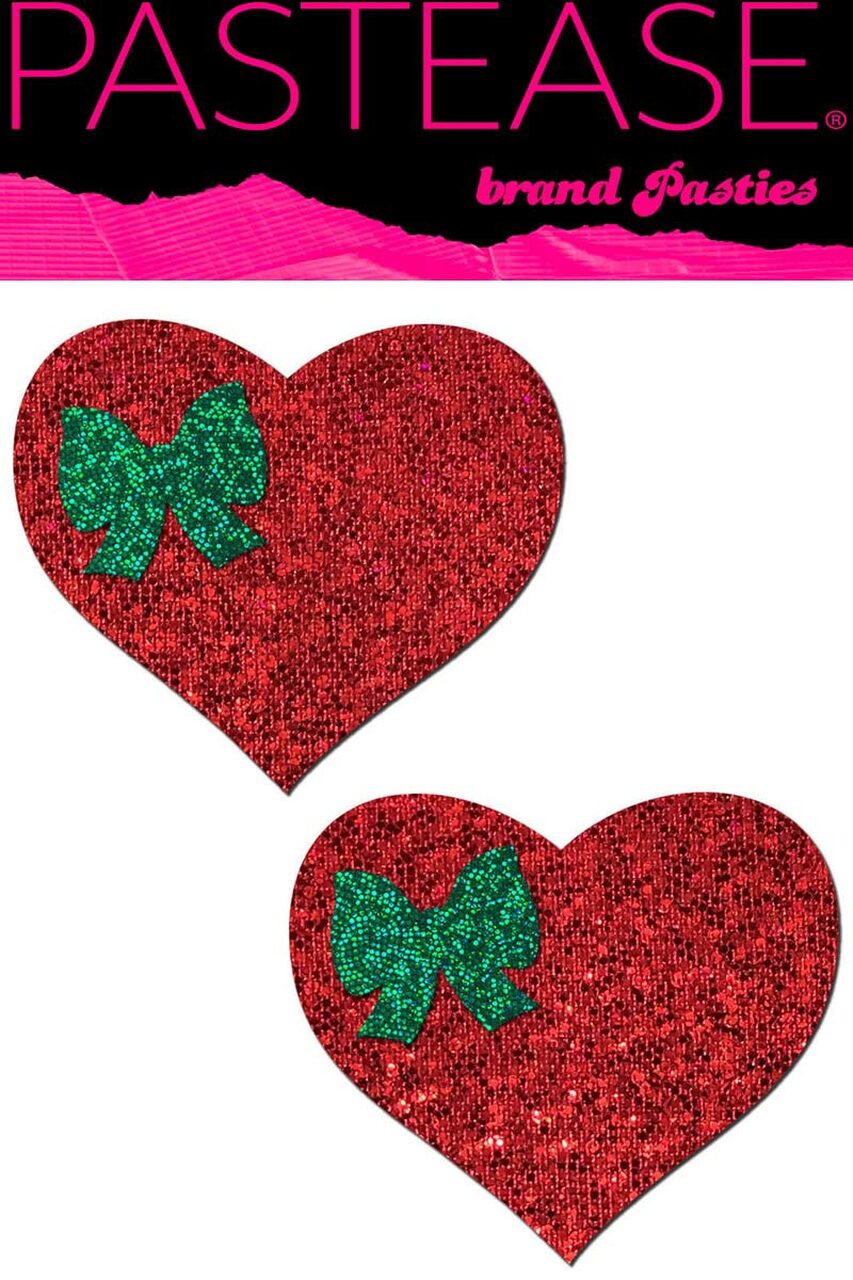 Red Glitter Heart with Bow Pasties