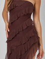 Frill Detail Asymmetric Midaxi Dress Brown