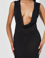Extreme Dropped Cowl Neck Hooded Midaxi Dress Black