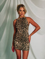 High Neck Cowl Back Mini Dress Leopard