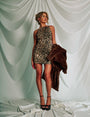 High Neck Cowl Back Mini Dress Leopard