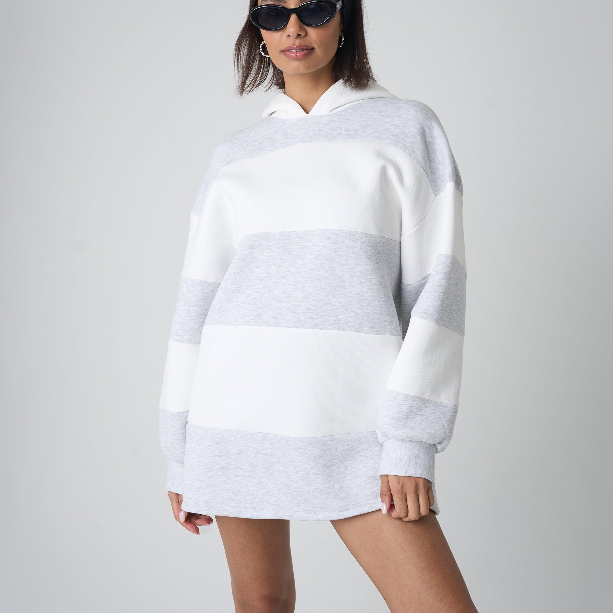 Oversized Striped Hoodie Grey & White