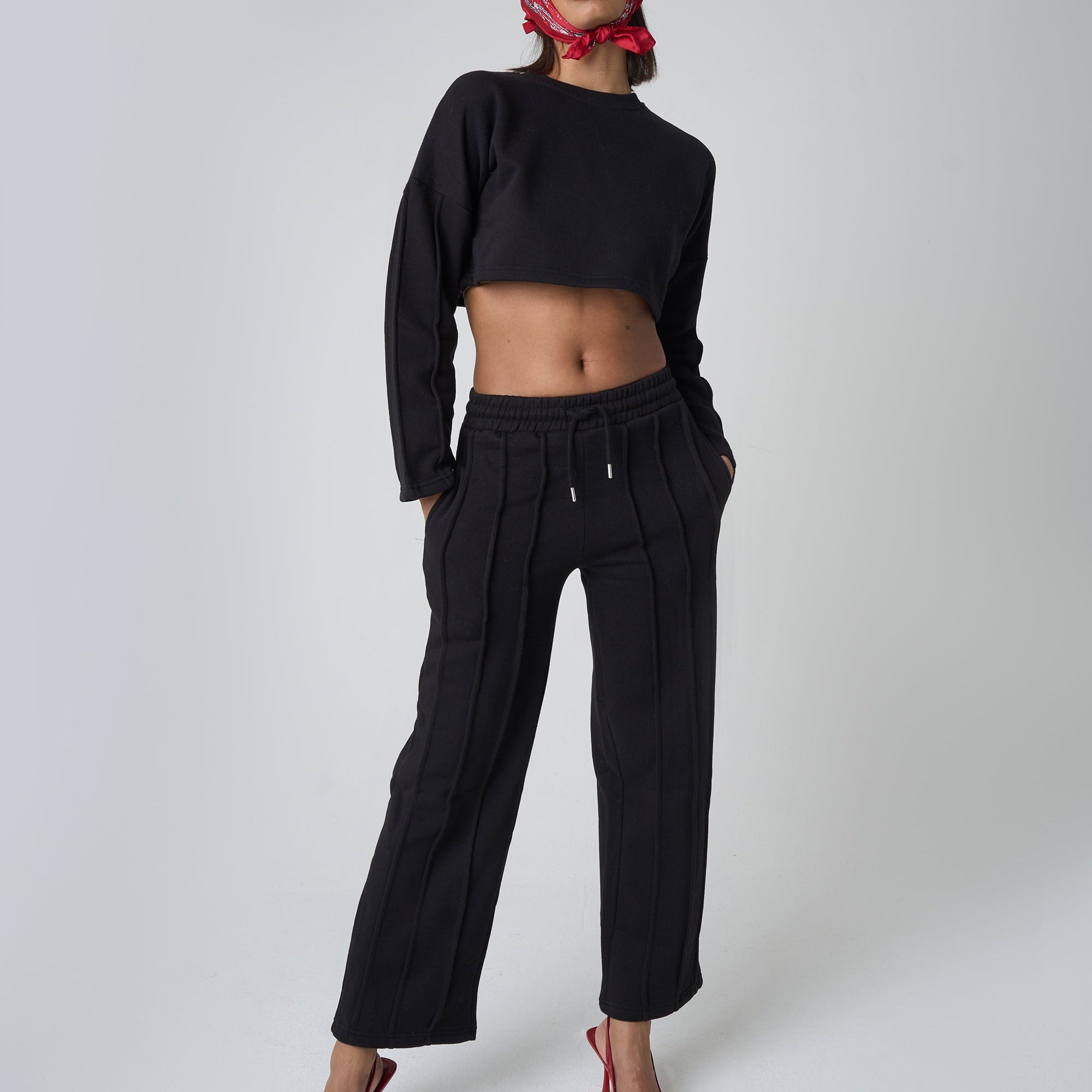 Seam Detail Cuffed Joggers Black