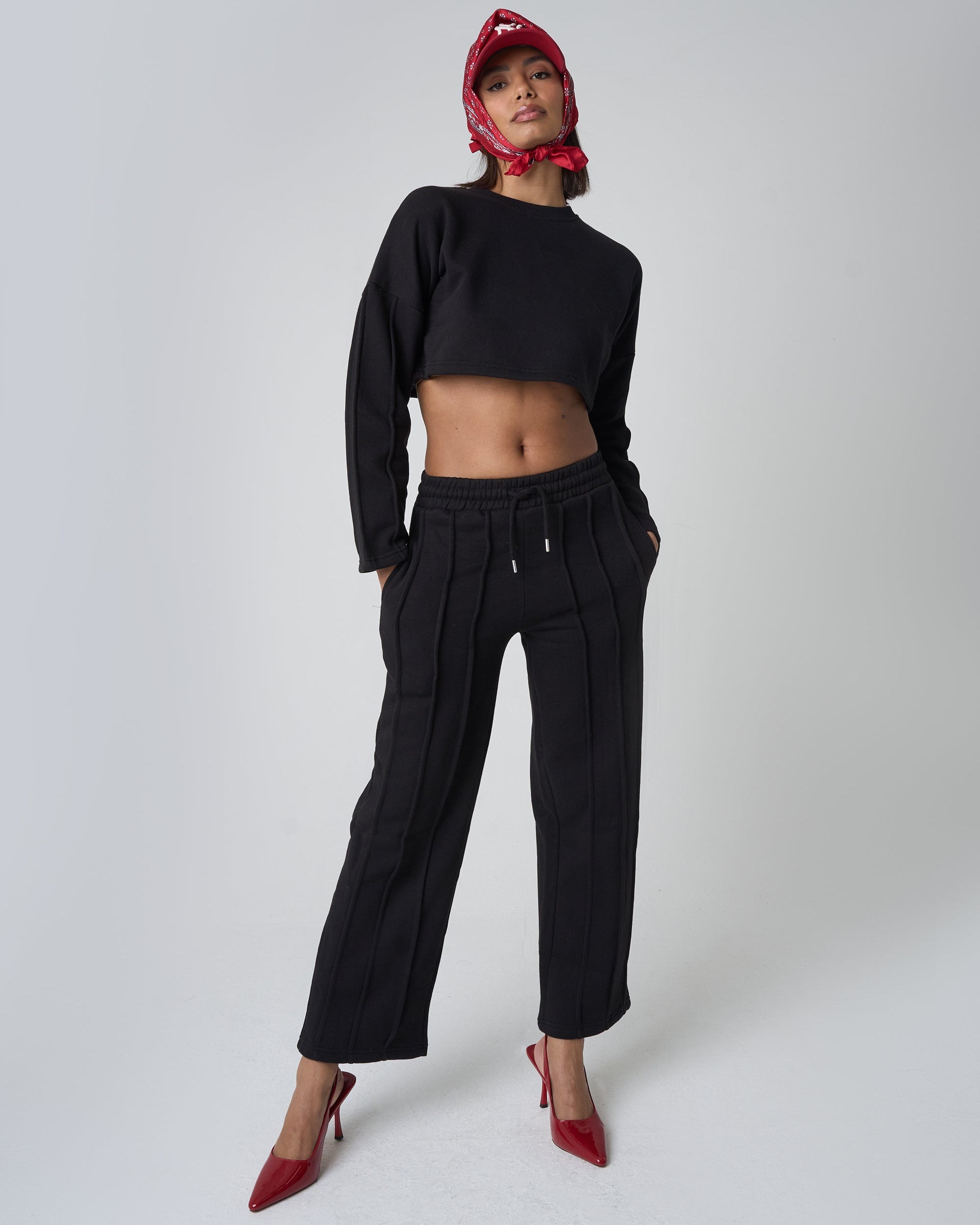 Seam Detail Cuffed Joggers Black